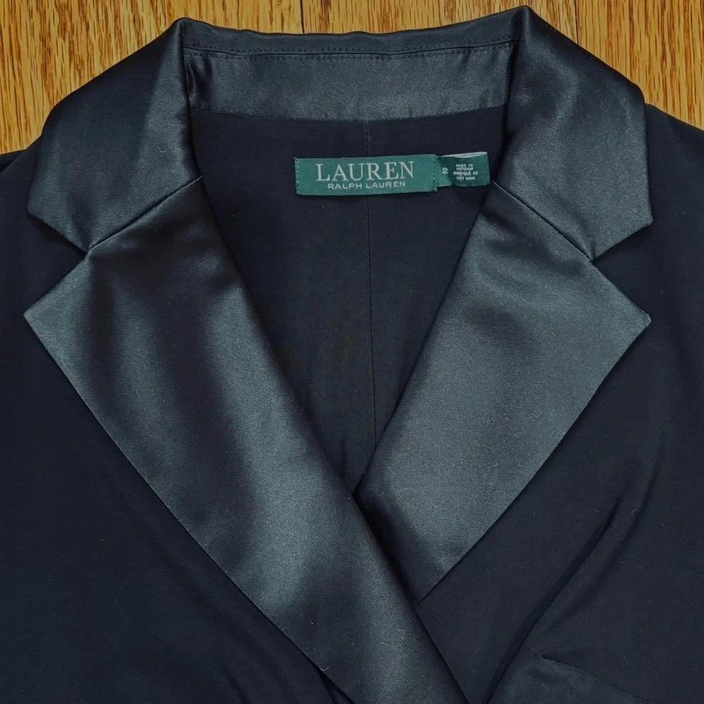 NWT Lauren Ralph Lauren  black long sleeve silk tuxedo formal prom blazer dress